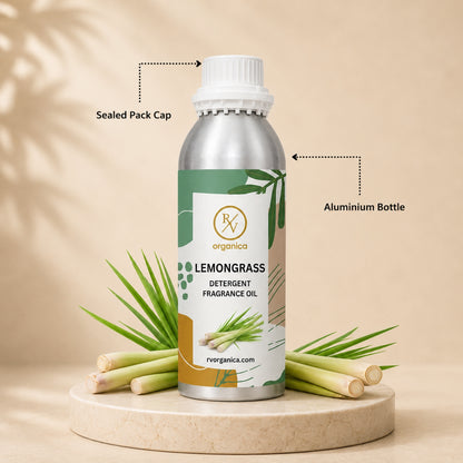 Sealed aluminium bottle of Lemongrass Detergent Fragrance Oil, ensuring purity, freshness, leak-proof packaging, and premium fragrance quality for bulk and personal use.