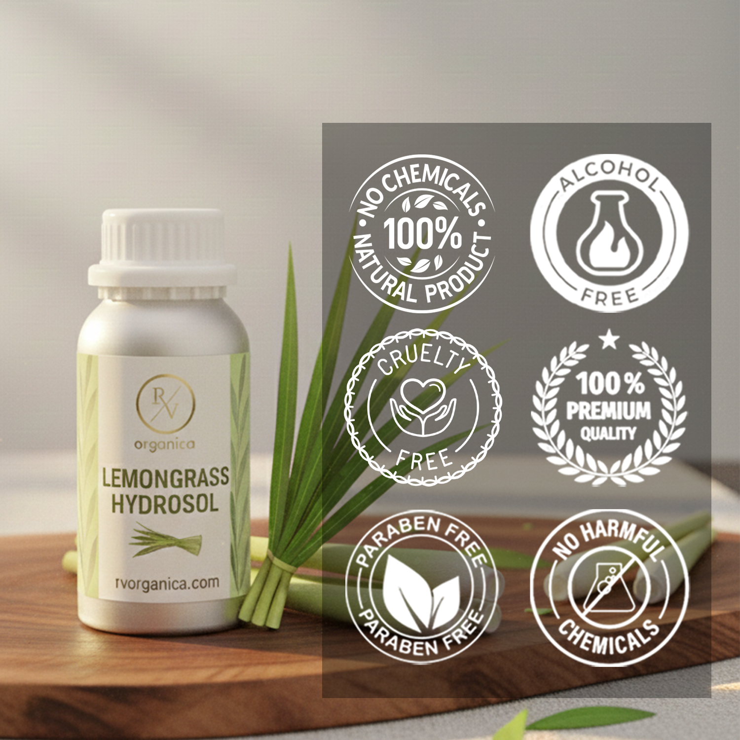 Lemongrass Hydrosol 100 percent natural alcohol free paraben free cruelty free skincare product in premium aluminium packaging