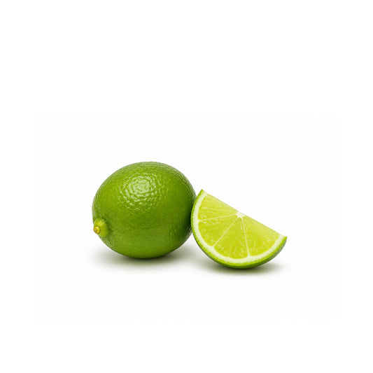 Fresh green lime slices and essential oil with natural citrus aroma for wellness and aromatherapy product display
