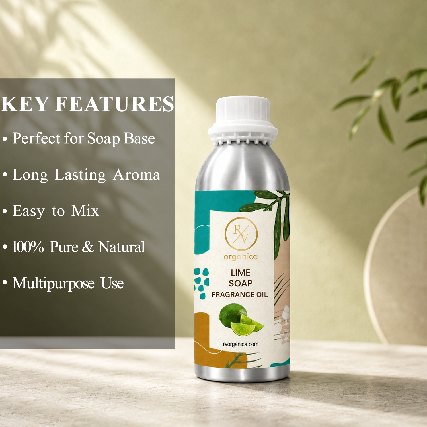 Key features of Lime Soap Fragrance Oil include fresh citrus lime aroma, uplifting fragrance, long-lasting scent, ideal for soaps and personal care products, premium quality, IFRA compliant, and multipurpose use.