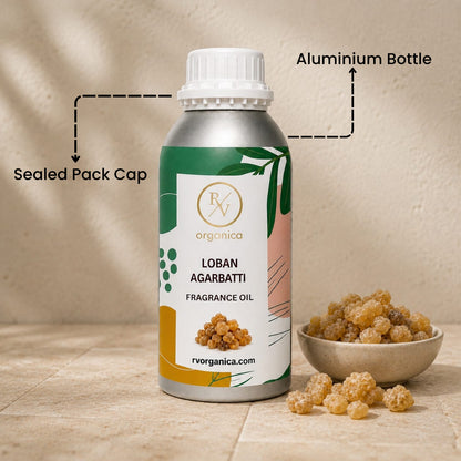 Sealed aluminium bottle of Loban Agarbatti Fragrance Oil, ensuring purity, freshness, leak-proof packaging, and premium fragrance quality for bulk and personal use.