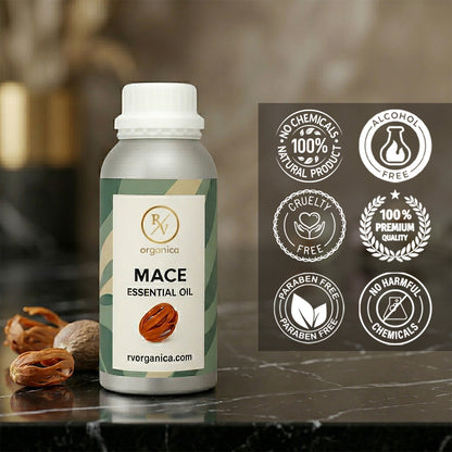 Mace Essential Oil bottle with label pure natural aromatic therapeutic essential oil
