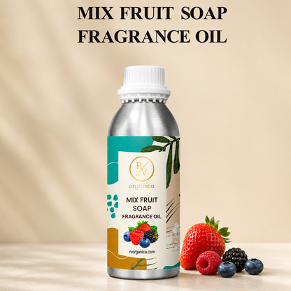 Mix Fruit Soap Fragrance Oil with a sweet, fruity, and refreshing aroma, offering a vibrant and long-lasting fragrance ideal for handmade soaps, liquid soaps, body washes, candles, and personal care products.