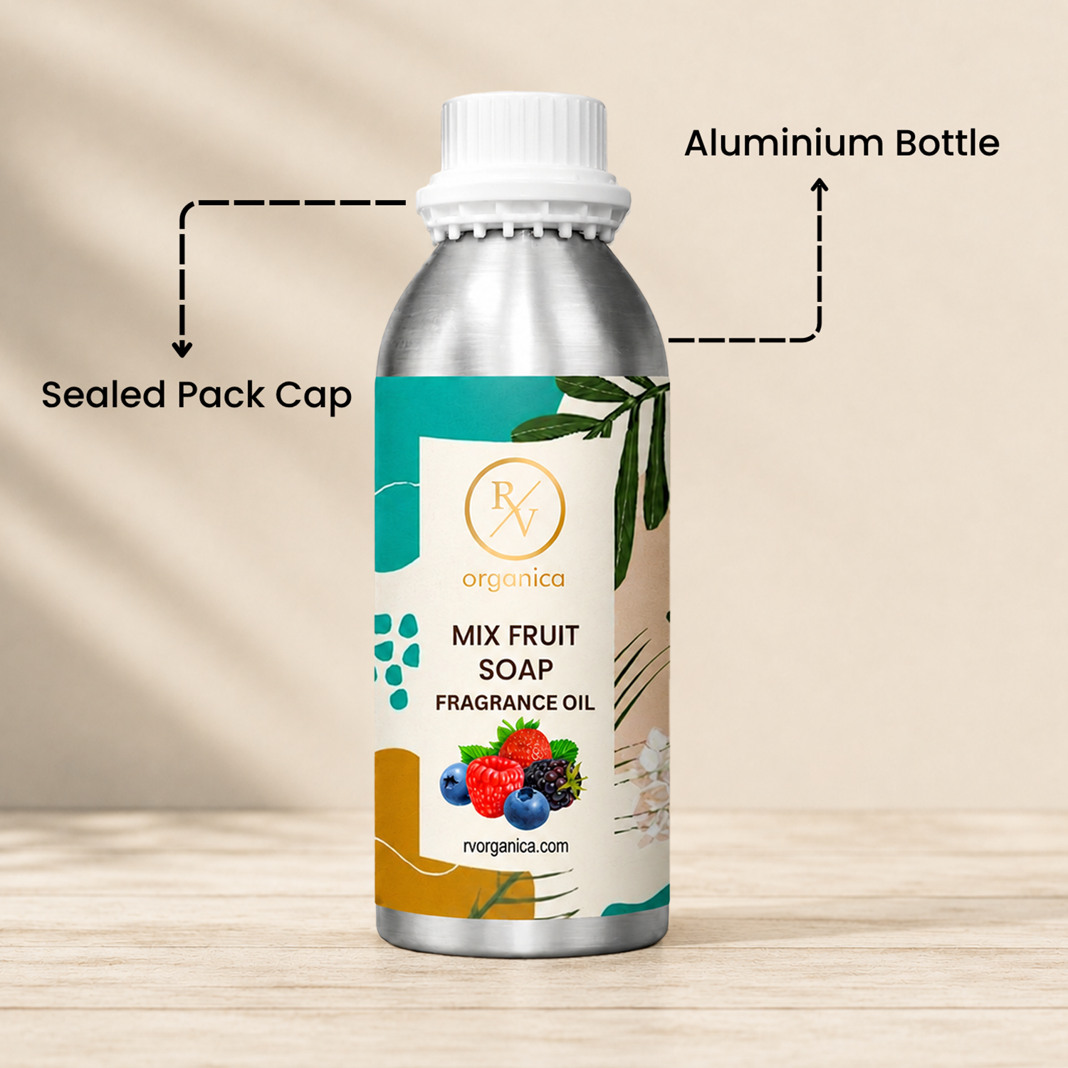 Sealed aluminium bottle of Mix Fruit Soap Fragrance Oil with secure packaging, helping maintain freshness and premium fragrance quality.