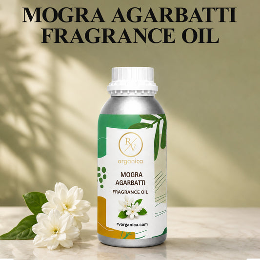 Mogra Agarbatti Fragrance Oil in a premium aluminium bottle with an elegant floral background, showcasing its rich mogra incense aroma for agarbatti, candles, soaps, perfumes, and home fragrance products. - second image
