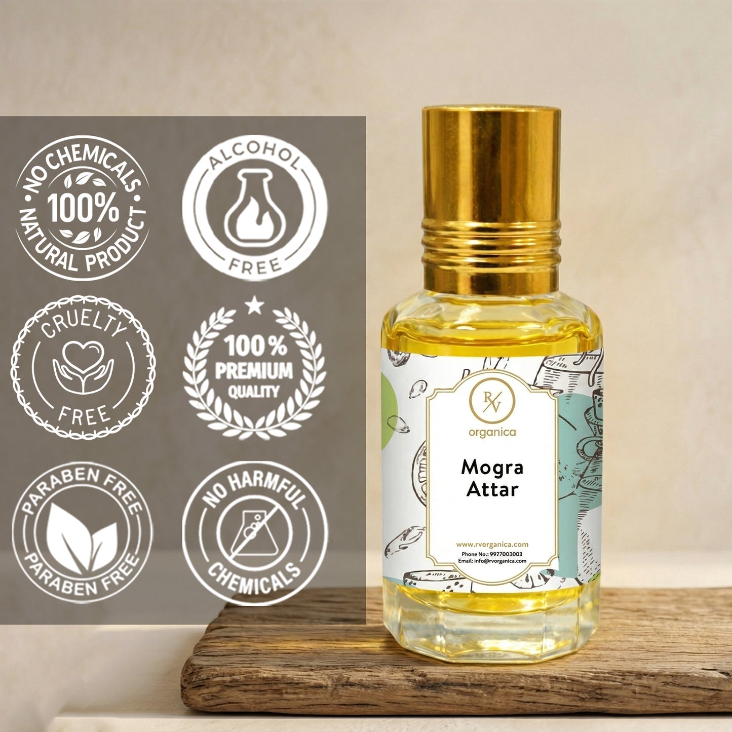 Mogra Attar no chemicals paraben free cruelty free alcohol free skin safe natural perfume oil