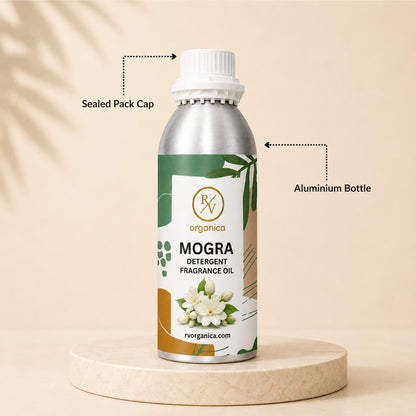 Sealed aluminium bottle of Mogra Detergent Fragrance Oil, ensuring purity, freshness, leak-proof packaging, and premium fragrance quality for bulk and personal use.
