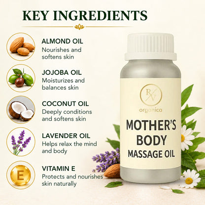 Key ingredients in mother's body massage oil for skin nourishment and care
