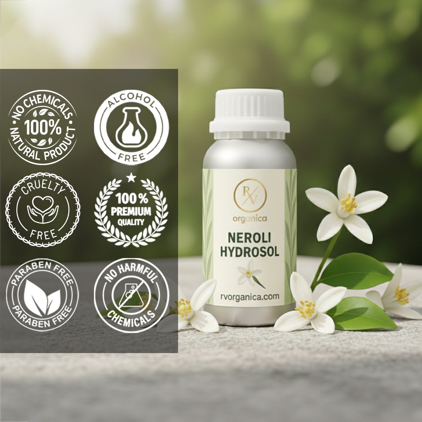 Neroli Hydrosol 100 percent natural alcohol free paraben free cruelty free skincare product in premium aluminium packaging