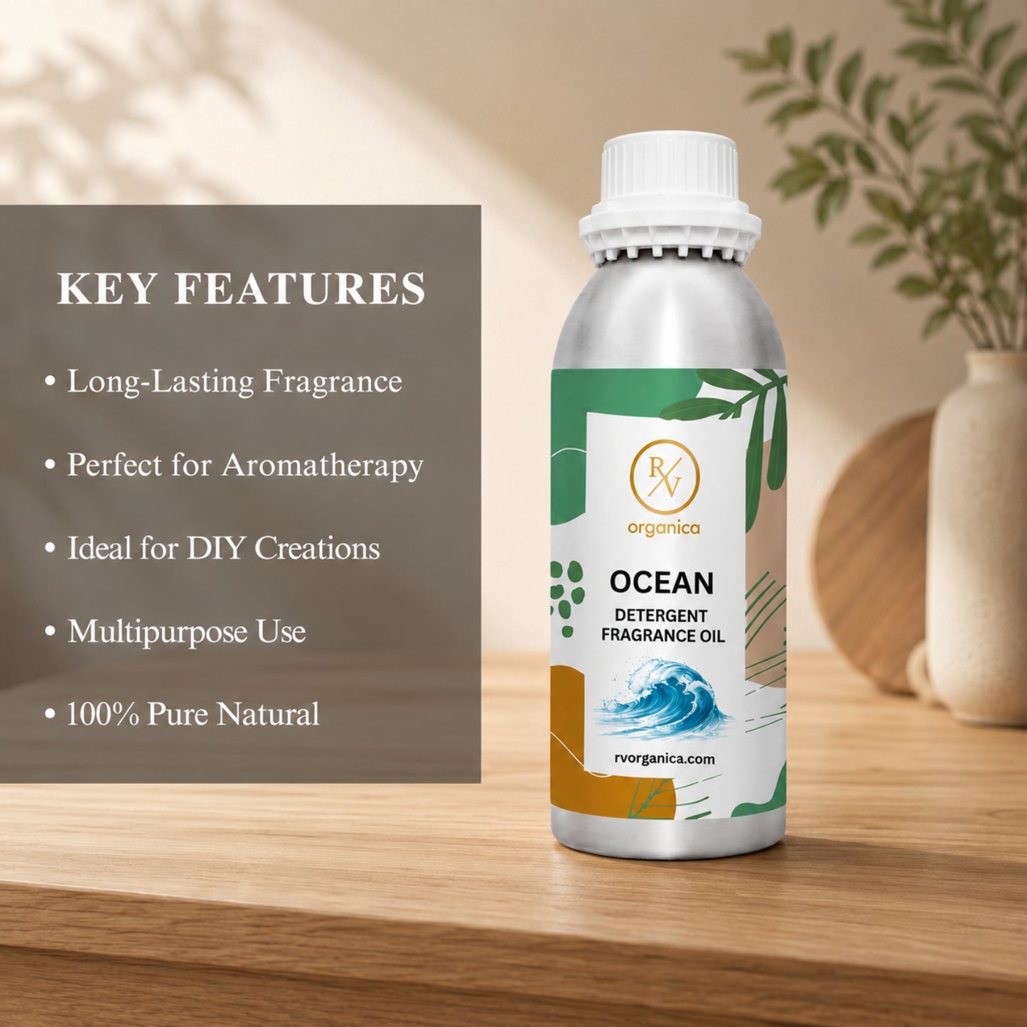 Key features of Ocean Detergent Fragrance Oil include a fresh aquatic laundry aroma, long-lasting fragrance, strong scent retention, IFRA compliant, premium quality, and multipurpose use for detergents, fabric conditioners, soaps, candles, and home fragrance products.