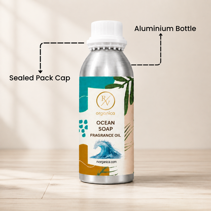 Sealed aluminium bottle of Ocean Soap Fragrance Oil with secure packaging, helping maintain freshness and premium fragrance quality.
