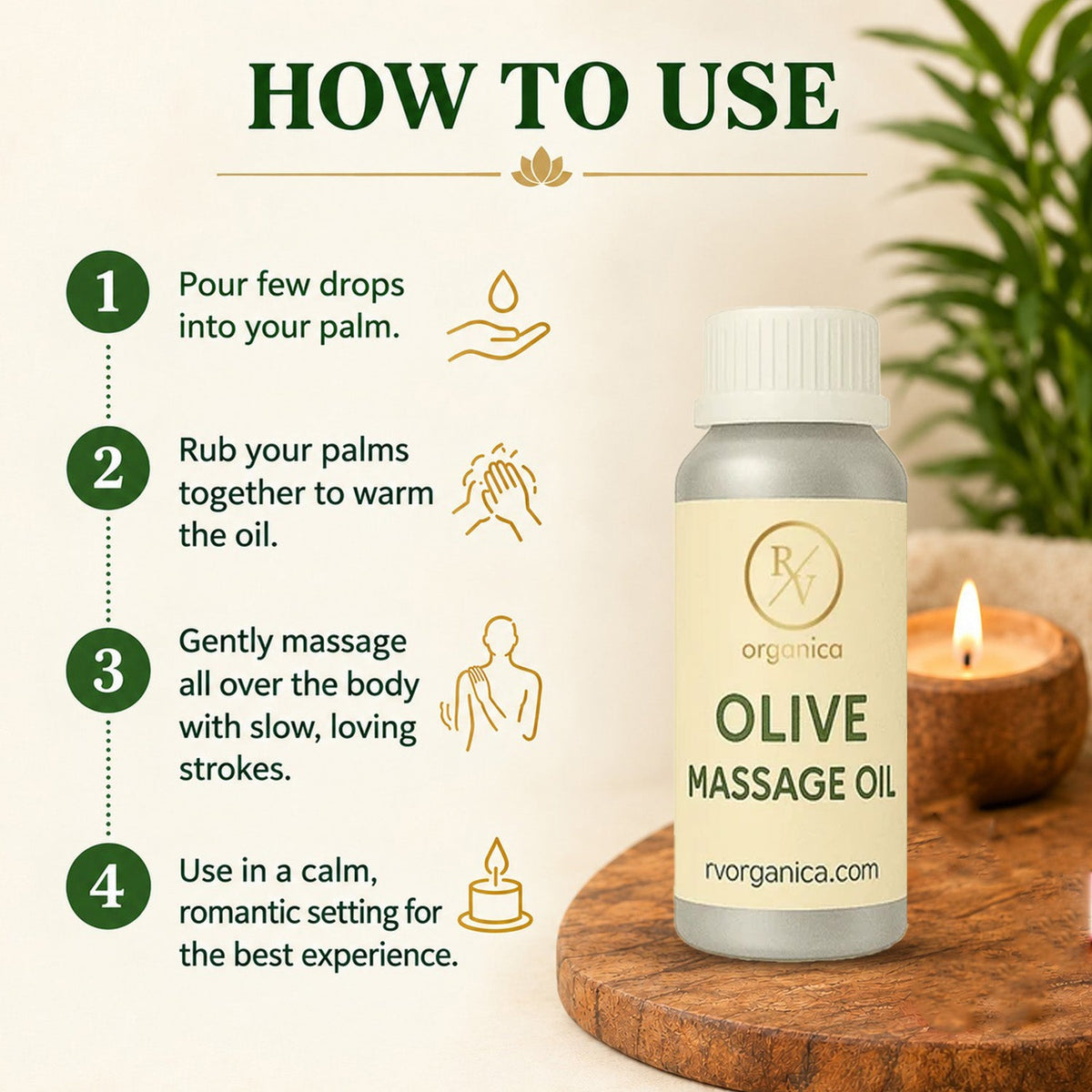 How to use olive massage oil - step by step guide for warming and applying oil