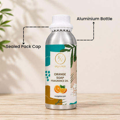 Sealed aluminium bottle of Orange Soap Fragrance Oil with secure packaging, helping maintain freshness and premium fragrance quality.