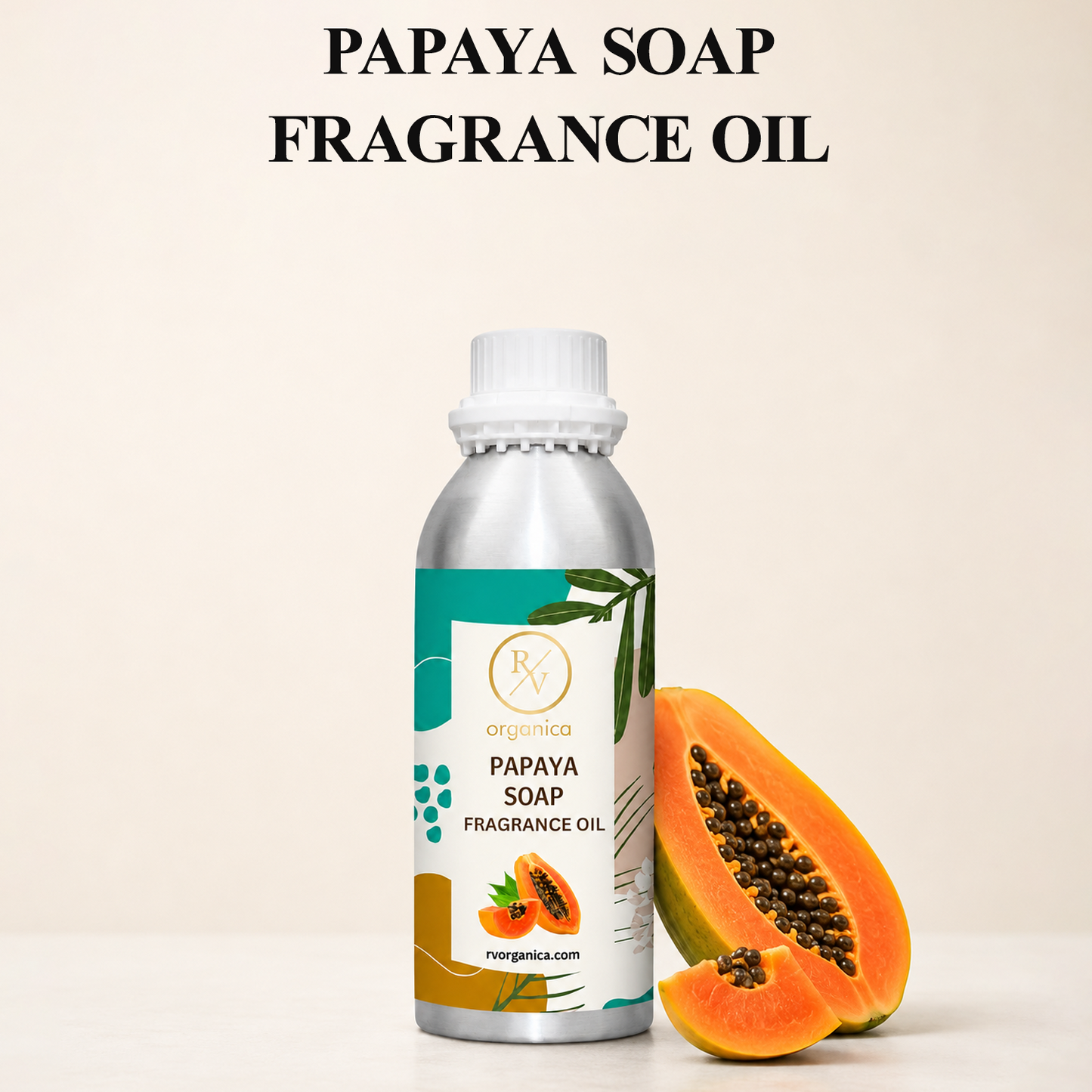 Papaya Soap Fragrance Oil with a sweet, juicy, and refreshing fruity aroma, offering a vibrant and long-lasting fragrance ideal for handmade soaps, liquid soaps, body washes, candles, and personal care products.