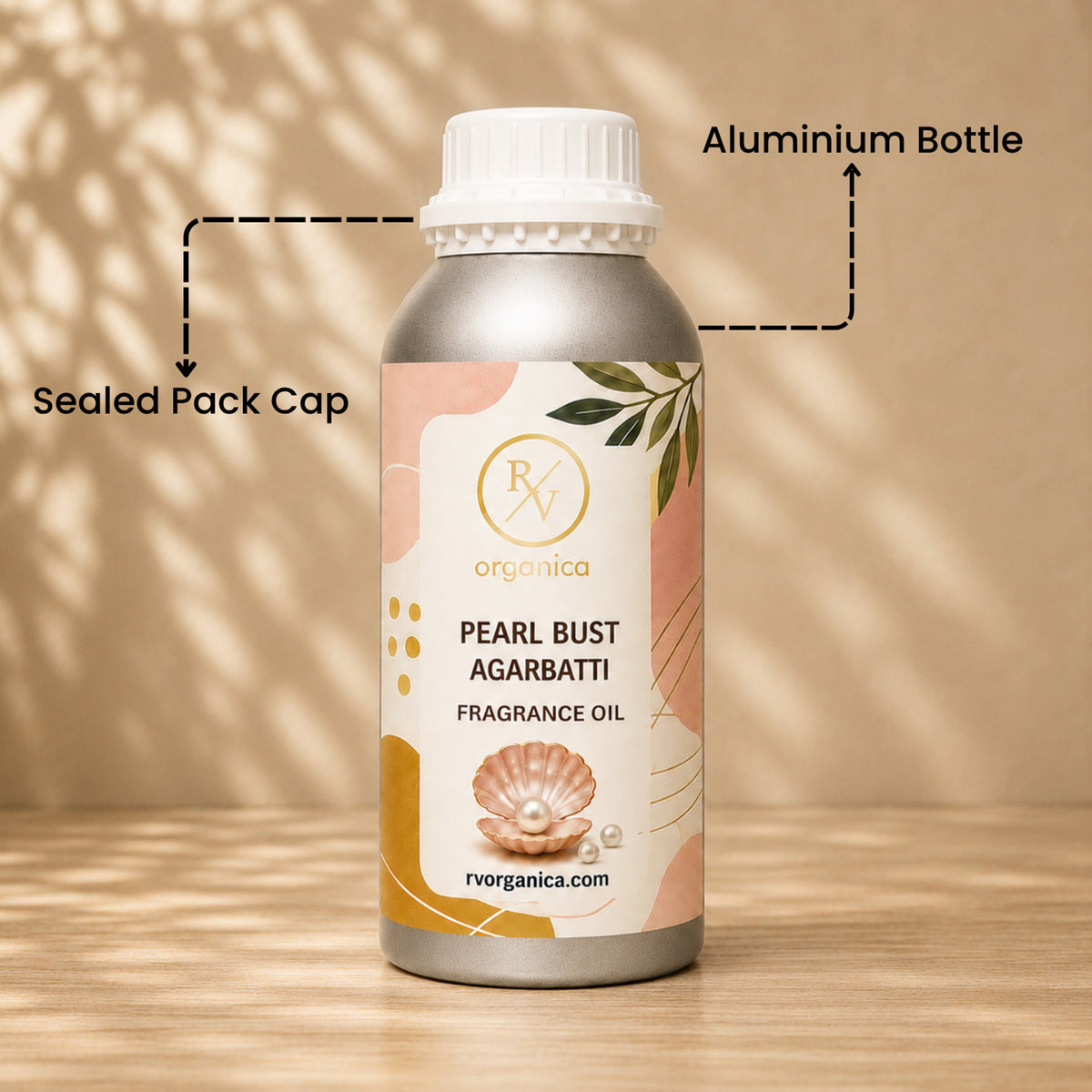 Sealed aluminium bottle of Pearl Burst Agarbatti Fragrance Oil, ensuring purity, freshness, leak-proof packaging, and premium fragrance quality for bulk and personal use.