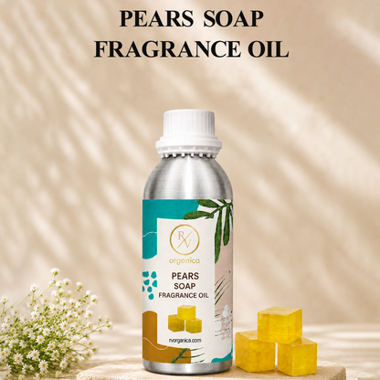 Pears Soap Fragrance Oil with a fresh, clean, and mild floral aroma, offering a refreshing and long-lasting fragrance ideal for handmade soaps, liquid soaps, body washes, candles, and personal care products.