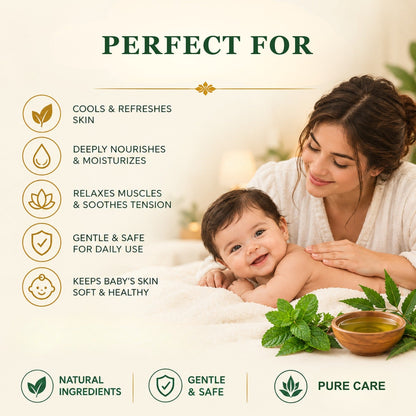 Peppermint neem massage oil perfect for relaxing daily massage - deeply nourishes and moisturizes skin