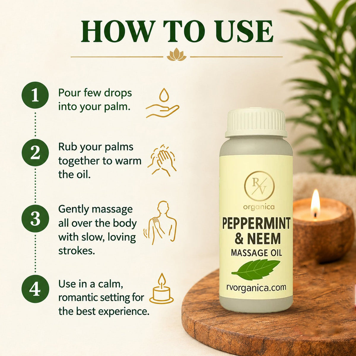 How to use peppermint neem massage oil - step by step guide for warming and applying oil