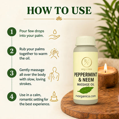 How to use peppermint neem massage oil - step by step guide for warming and applying oil