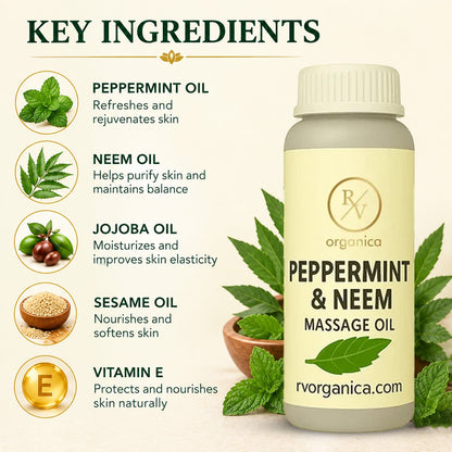 Key ingredients in peppermint neem massage oil for skin nourishment and care