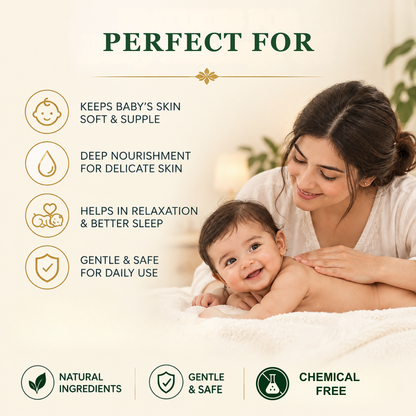 Baby massage oil perfect for relaxing daily massage - deeply nourishes and moisturizes skin