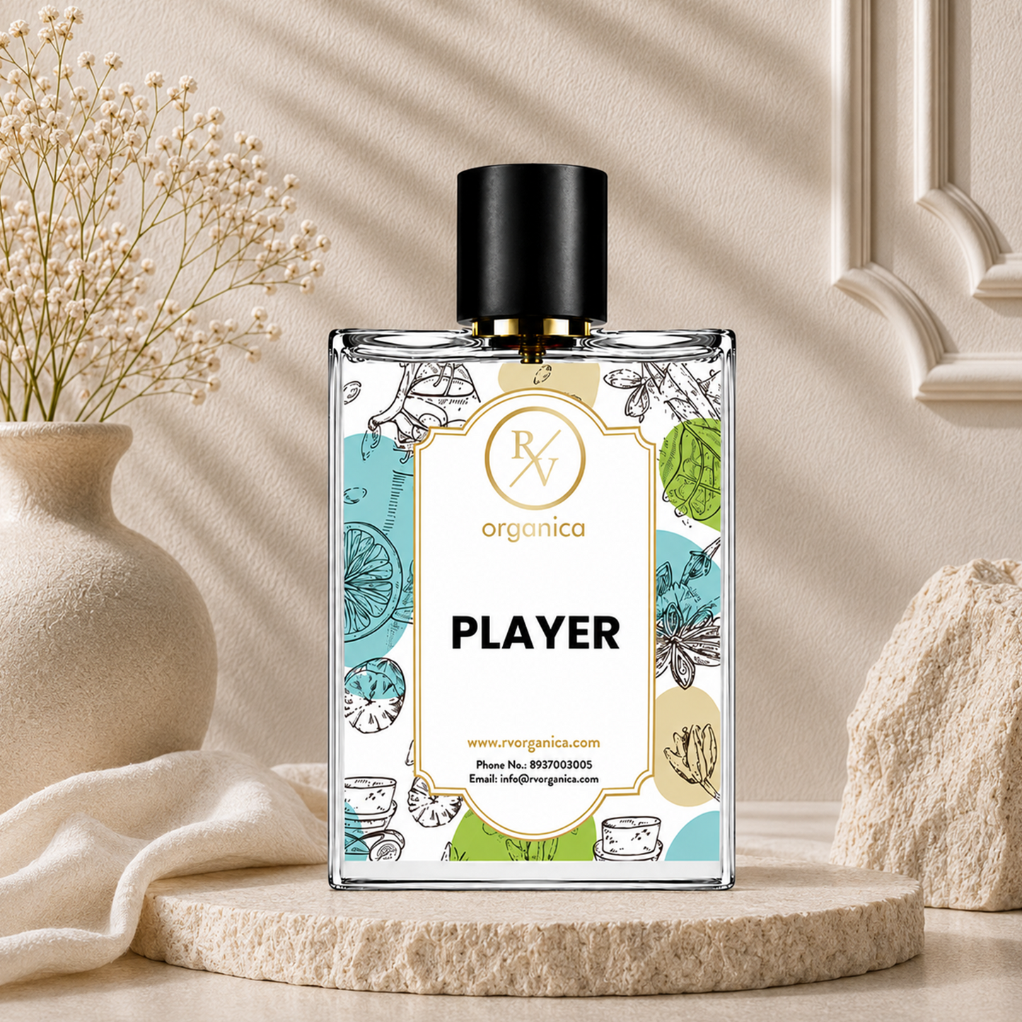 Player Inspired Fragrance Oil in an elegant glass perfume bottle, presented in a premium luxury setting to showcase its sophisticated fragrance and stylish packaging.