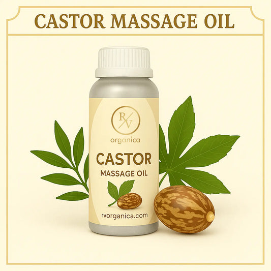 Pure cold-pressed castor massage oil for body pain & joint relief - RV Organica
