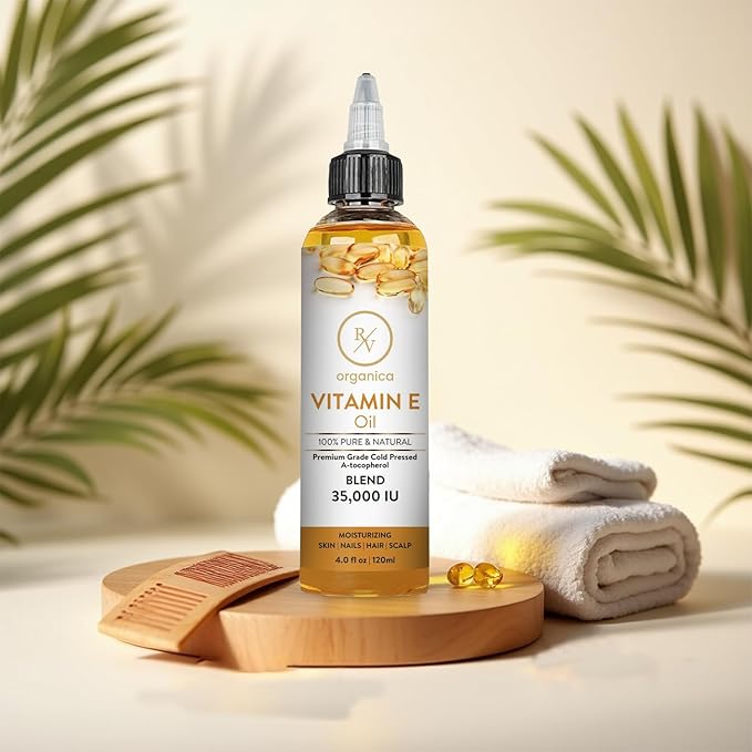 Pure Vitamin E oil for healthy hair, face, and skin by RV Organica