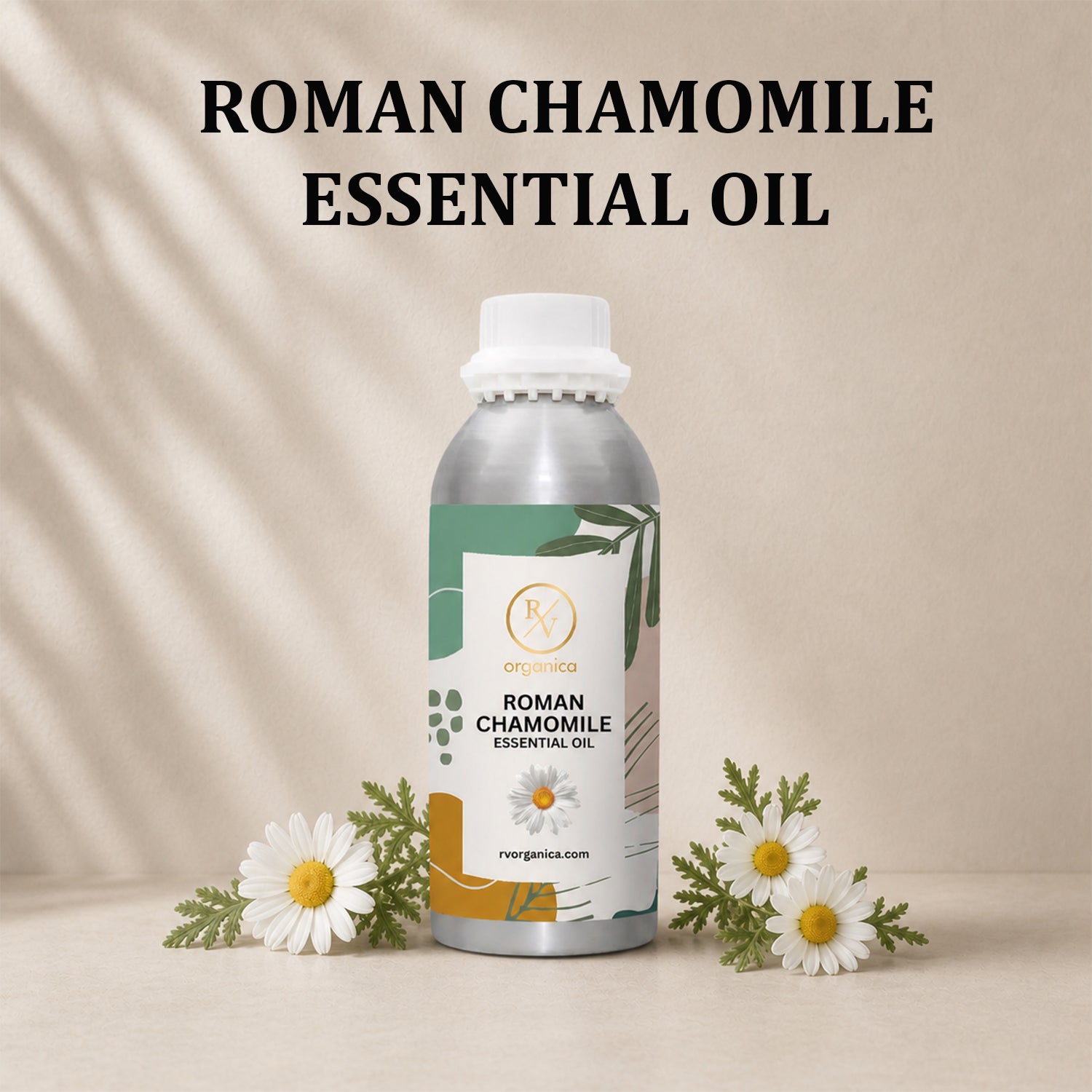 Roman Chamomile Essential Oil bottle with label pure natural aromatic therapeutic essential oil
