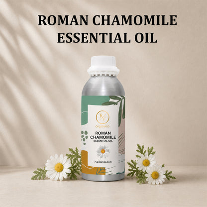Roman Chamomile Essential Oil bottle with label pure natural aromatic therapeutic essential oil
