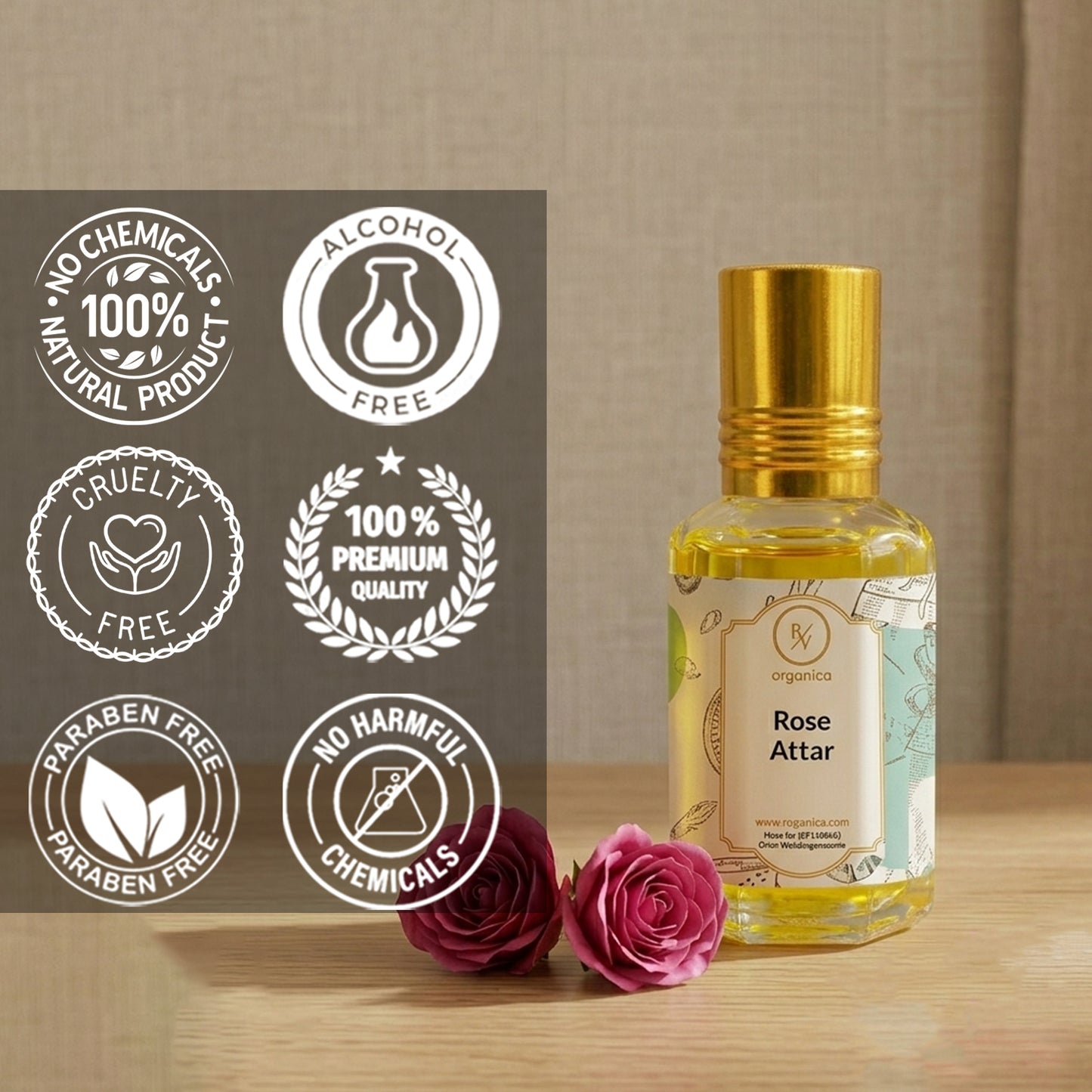 Rose Attar no chemicals paraben free cruelty free alcohol free skin safe perfume oil