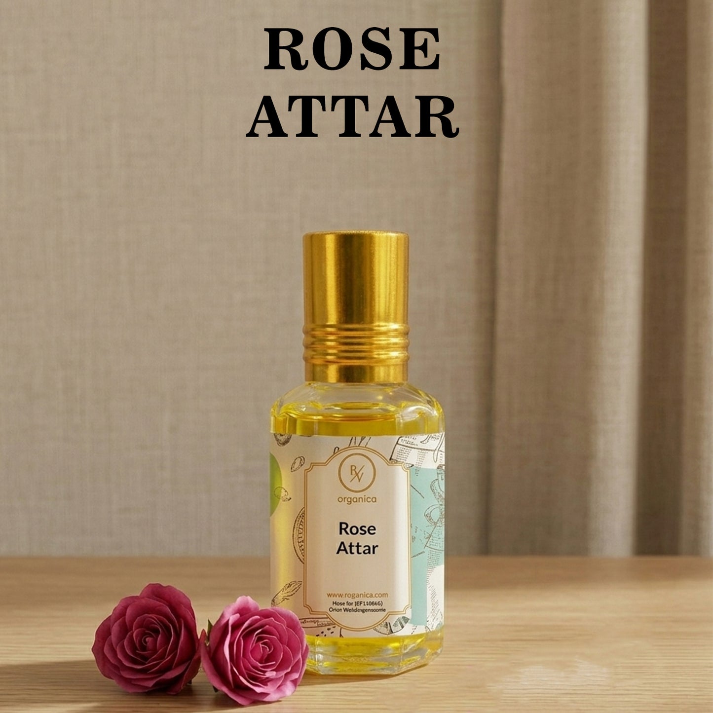 Rose Attar perfume oil bottle with label rich rosy floral aroma long lasting attar fragrance
