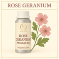 Organic rose geranium massage oil for relaxation and skin care in premium glass bottle