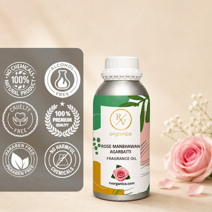 Key features of Rose Manbhawan Agarbatti Fragrance Oil include a rich rose floral incense aroma, long-lasting fragrance, strong scent diffusion, IFRA compliant, premium quality, and multipurpose use for agarbatti, candles, soaps, perfumes, and home fragrance products.