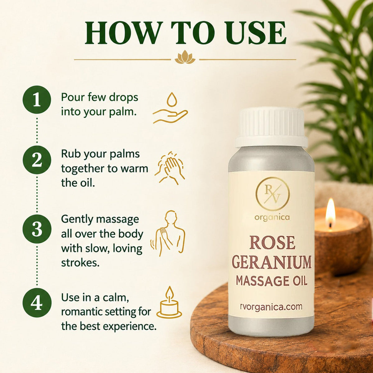 How to use rose geranium massage oil - step by step guide for warming and applying oil