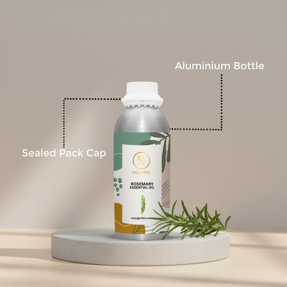 Alt Text: Rosemary Essential Oil sealed packed aluminium bottle with secure cap packaging