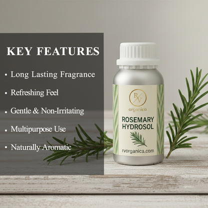 Rosemary Hydrosol natural aromatic skin mist with long lasting fragrance, refreshing feel, gentle formula and multipurpose skincare use.