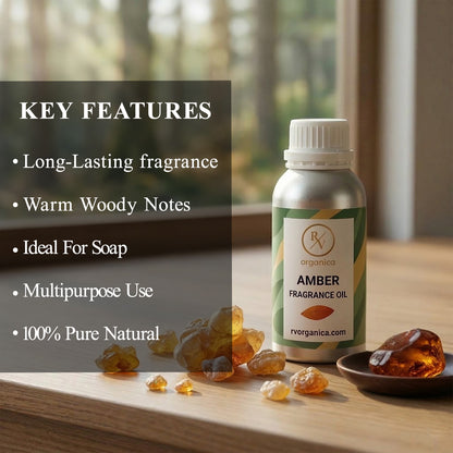 RV Organica amber fragrance oil key features and benefits for perfume candle and soap making