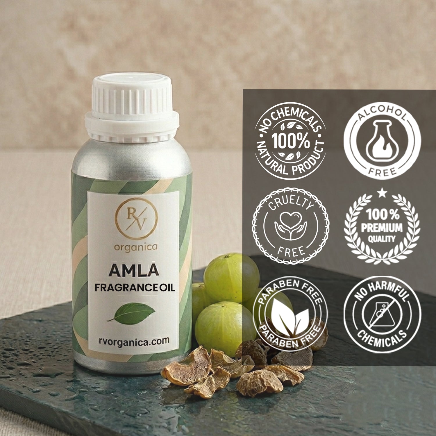 RV Organica amla fragrance oil paraben free chemical free cruelty free and natural product suitable for soap, candle, diffuser and perfume making
