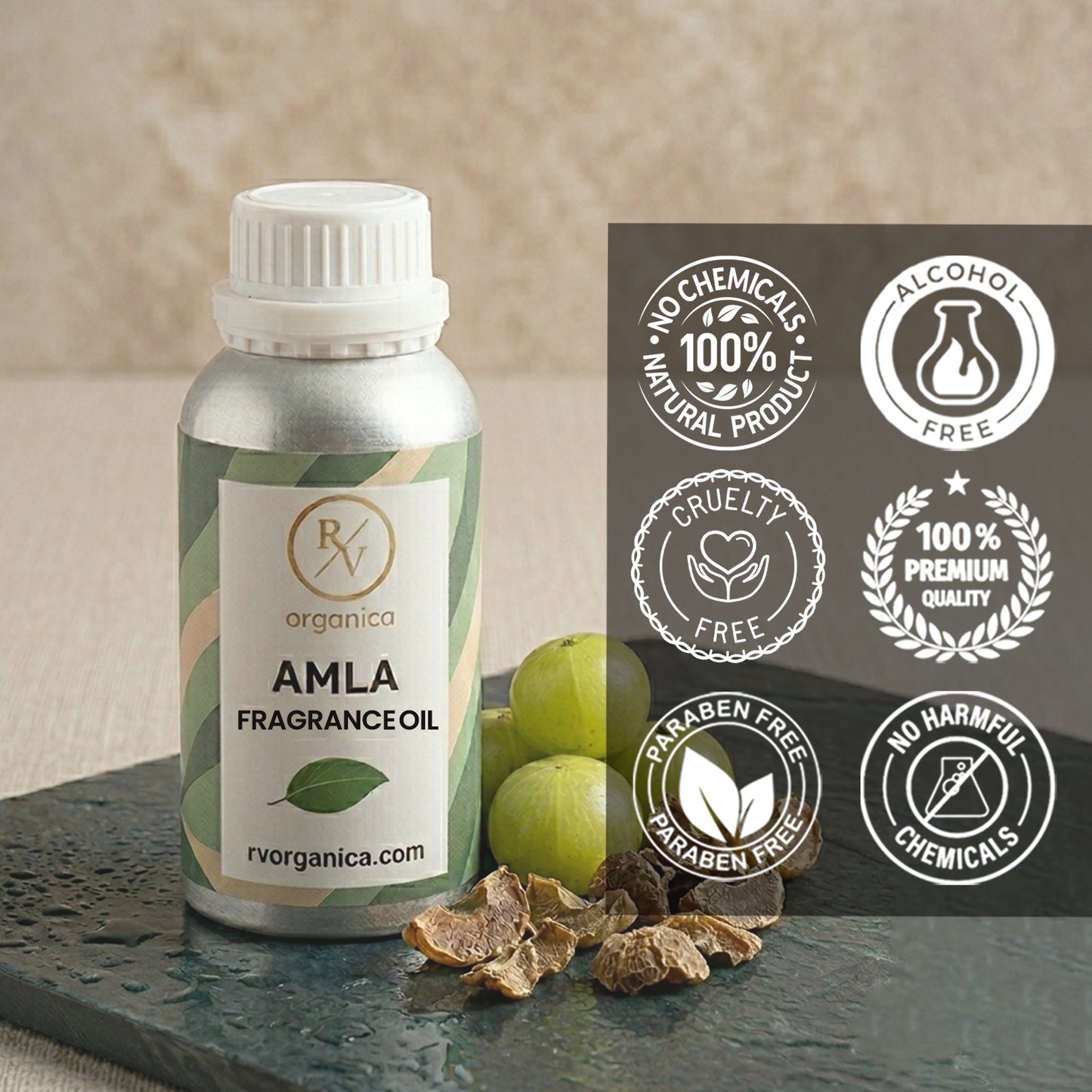 RV Organica amla fragrance oil paraben free chemical free cruelty free and natural product suitable for soap, candle, diffuser and perfume making