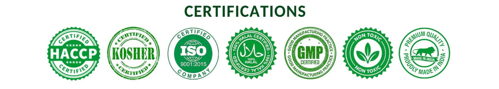 Rv Organica Certifications Image which includes HACCP Certified , GMP Certified , ISO Certified and more