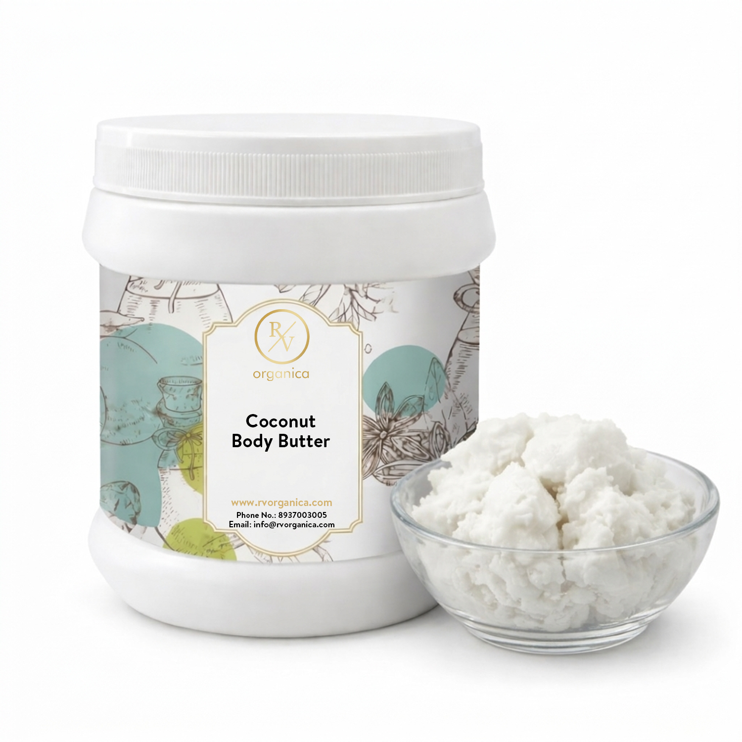 RV Organica coconut body butter for deep hydration and soft smooth skin