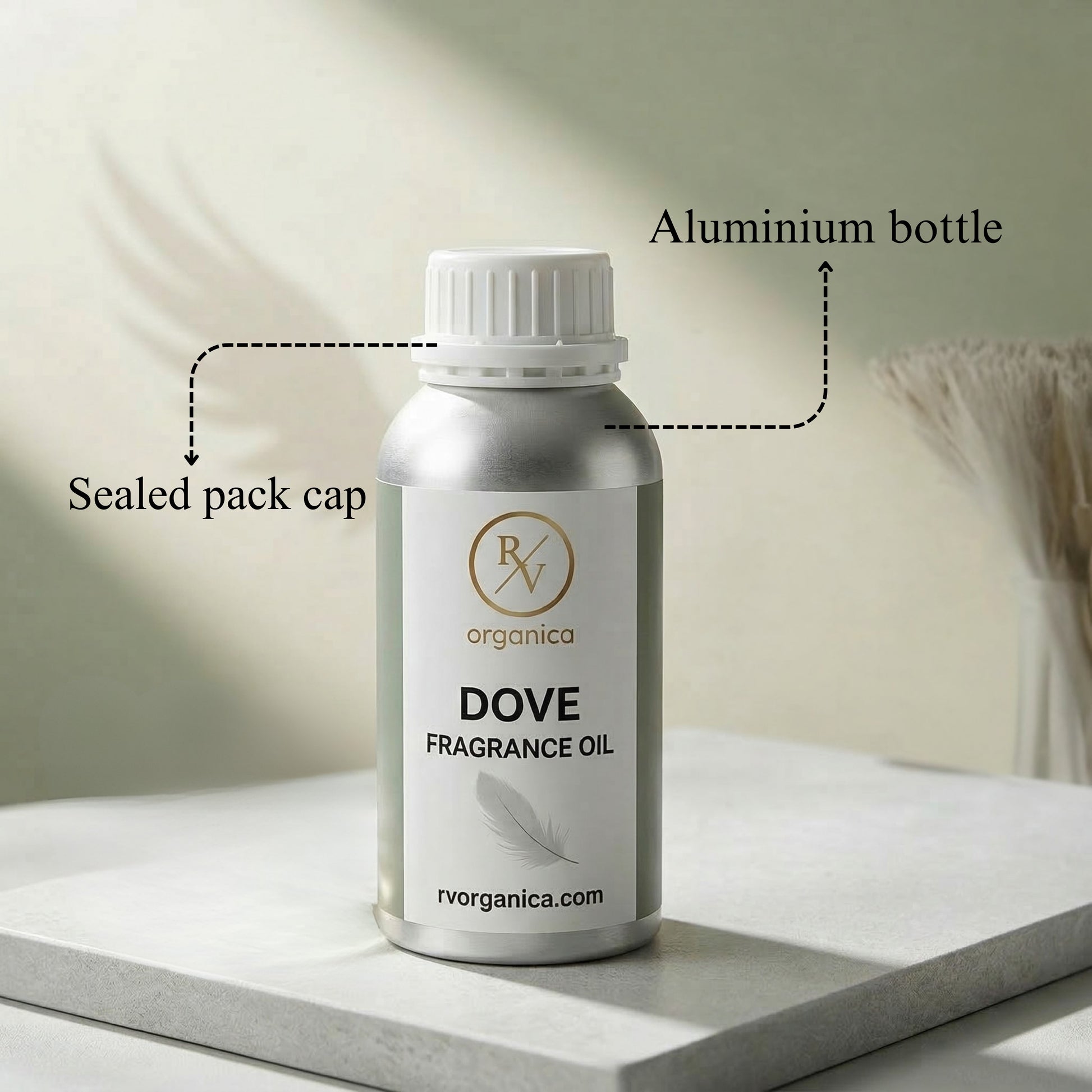 RV Organica dove fragrance oil sealed aluminium bottle packaging pure safe and premium quality product