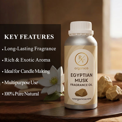 RV Organica egyptian musk fragrance oil key features and benefits for perfume candle soap making and home fragrance use