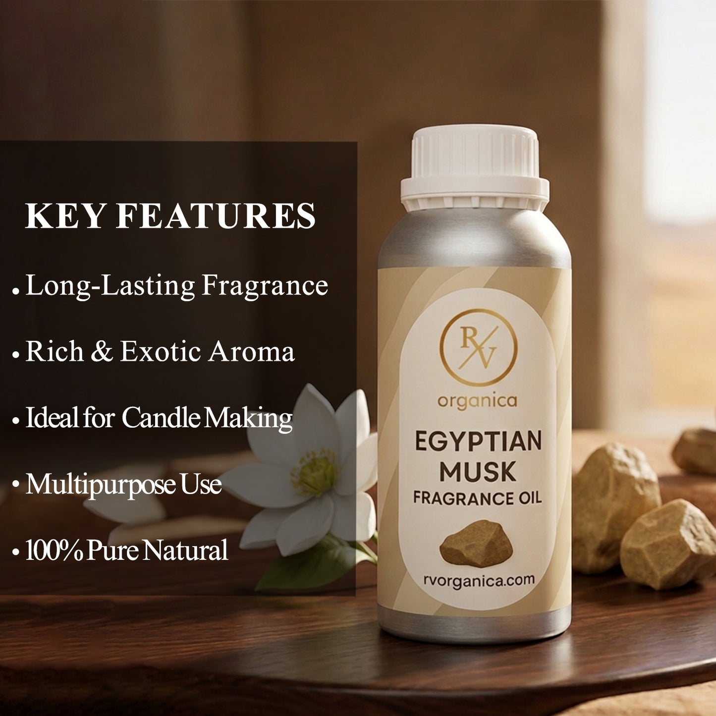 RV Organica egyptian musk fragrance oil key features and benefits for perfume candle soap making and home fragrance use