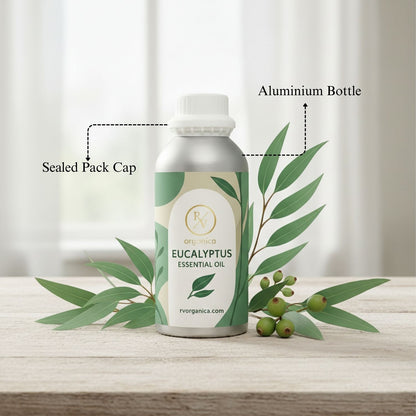 RV Organica eucalyptus essential oil sealed aluminium bottle packaging pure and safe product