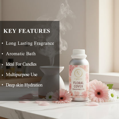 RV Organica floral cover fragrance oil key features and benefits for perfume candle soap making and home fragrance use
