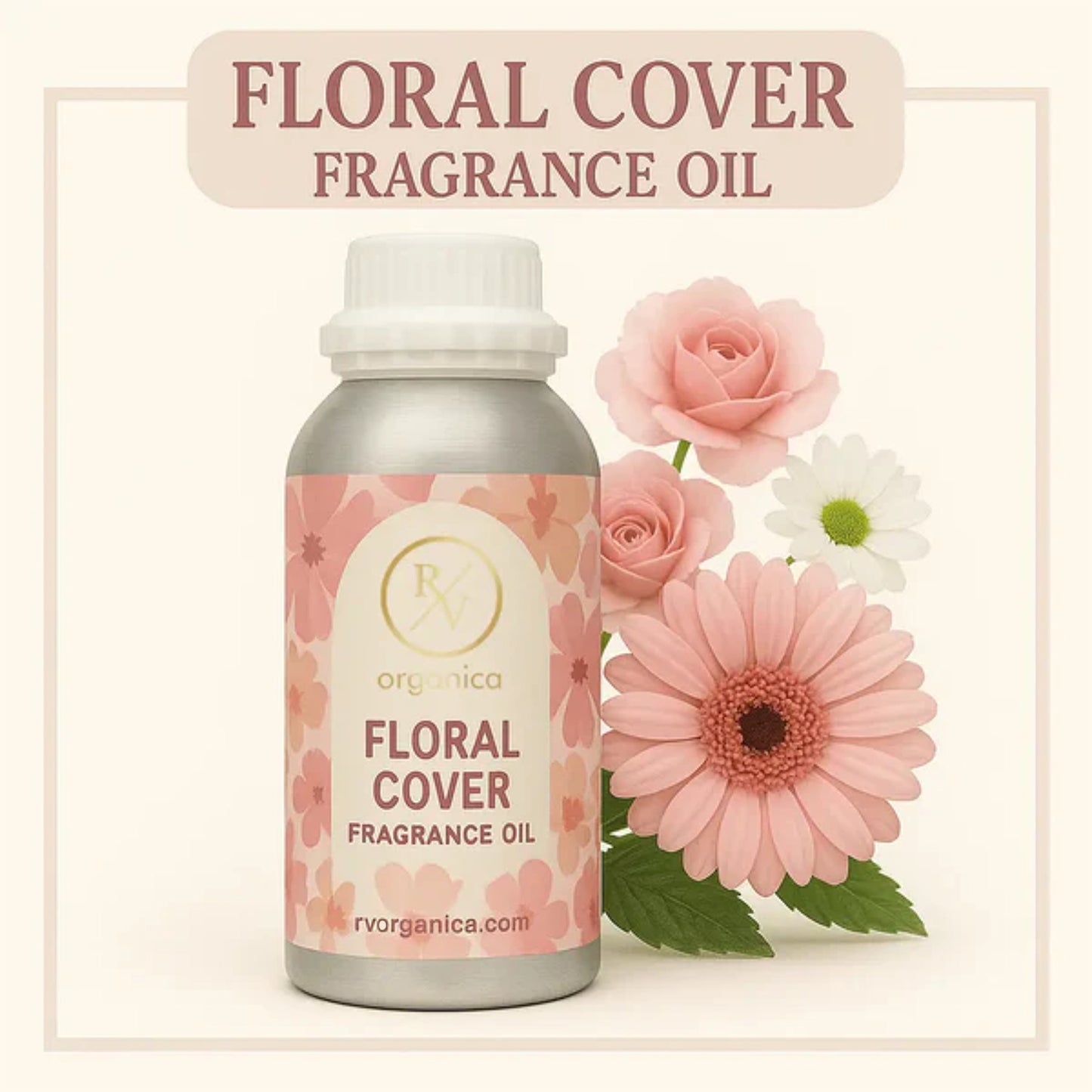 rV Organica floral cover fragrance oil original product bottle with label packaging