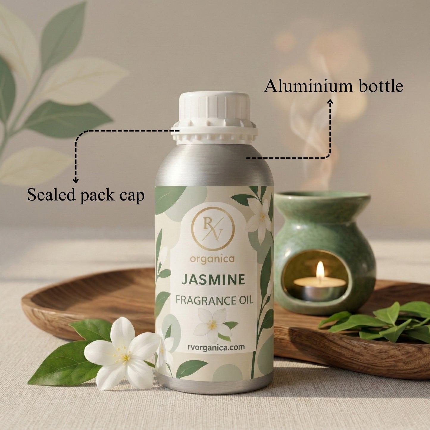 RV Organica jasmine fragrance oil sealed aluminium bottle packaging pure and safe product