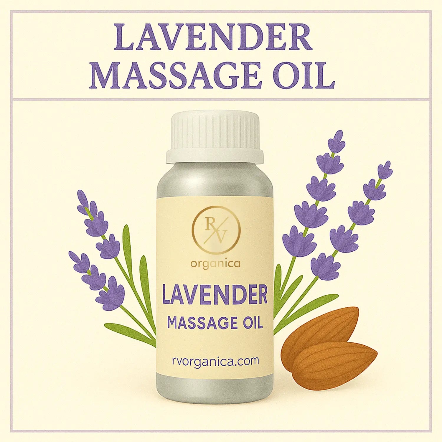 RV Organica pure organic lavender massage oil 100ml bottle for stress relief and muscle relaxation